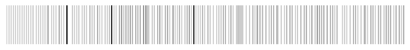 A one-dimensional plot of days represented by vertical lines, with run distance coloured on a scale of white to black.