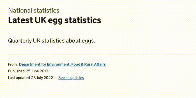 A gif that starts with a background of a government webpage for releasing egg statistics. The MS Office mascot Clippy eases in from the lower right with a speech bubble saying 'it looks like you're trying to improve a spreadsheet'. The background switches to a spreadsheet and Clippy moves to the top of the screen and then finally moves offscreen.